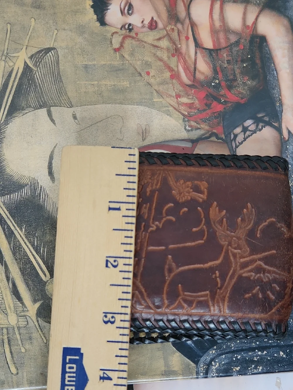 Handcrafted Brown hand-tooled Leather Bifold Wallet with Western cowboy-themed